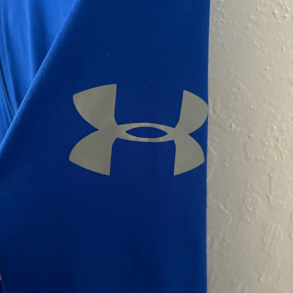 UNDER ARMOUR Jacket Top Mens Size L Blue Full Zip Loose Heat Gear‎ Hood Light
